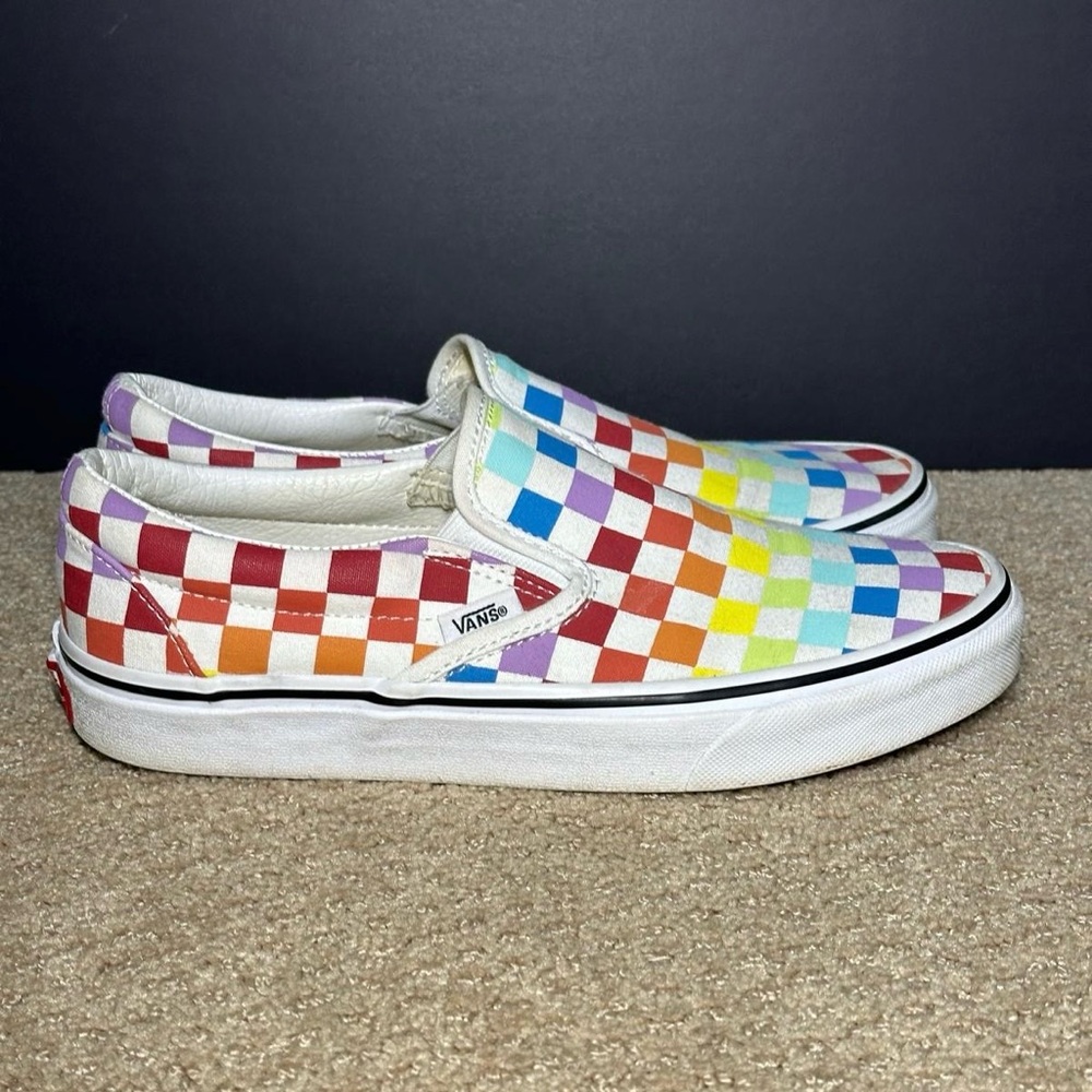 Van’s Women’s Rainbow Checkered Slip-On Sneakers - Size 8